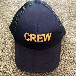 CREW Baseball Hat Trucker Snap Back Blue W Yellow Embroidery Cotton Mesh OS NWT